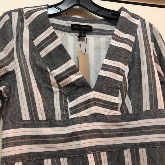 NWT $130 Banana Republic Stripe Linen Dress with Pockets - sizes OP or 2P! - Picture 5 of 6